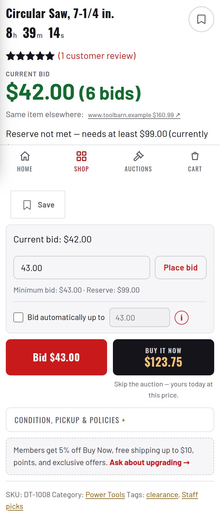 Auctions: What customers see on a phone