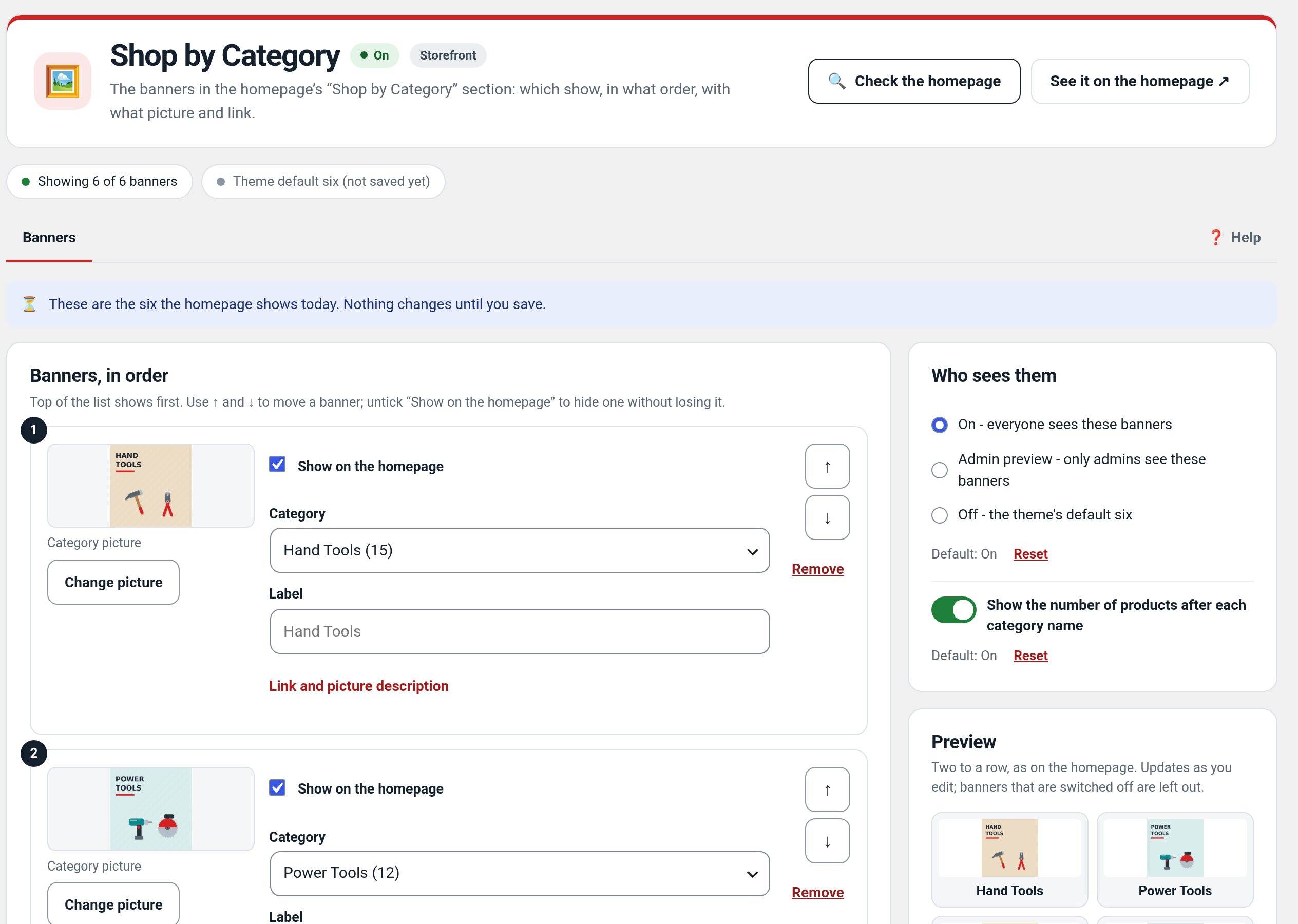 Home Banners: Settings in wp-admin