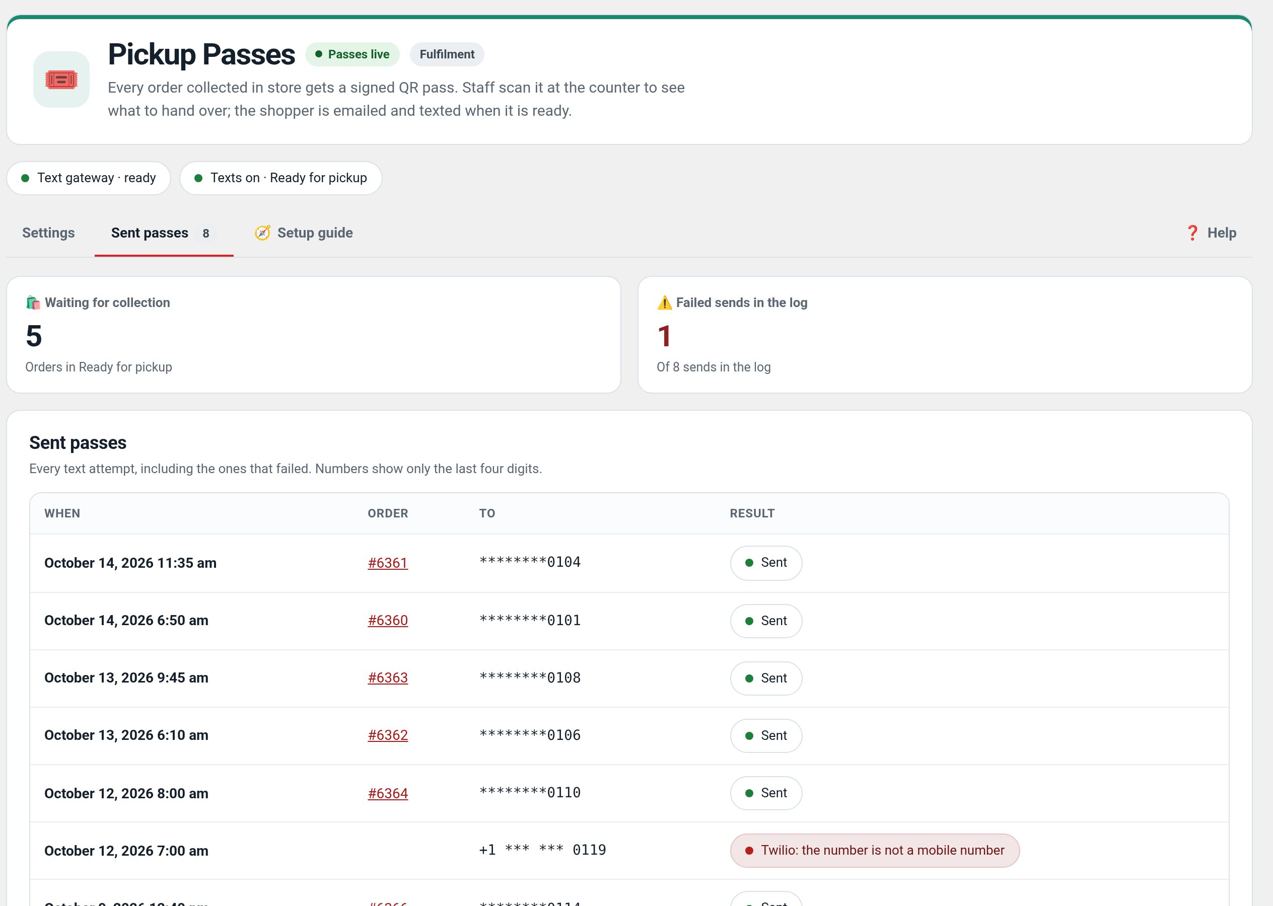 Pickup Passes: Settings in wp-admin