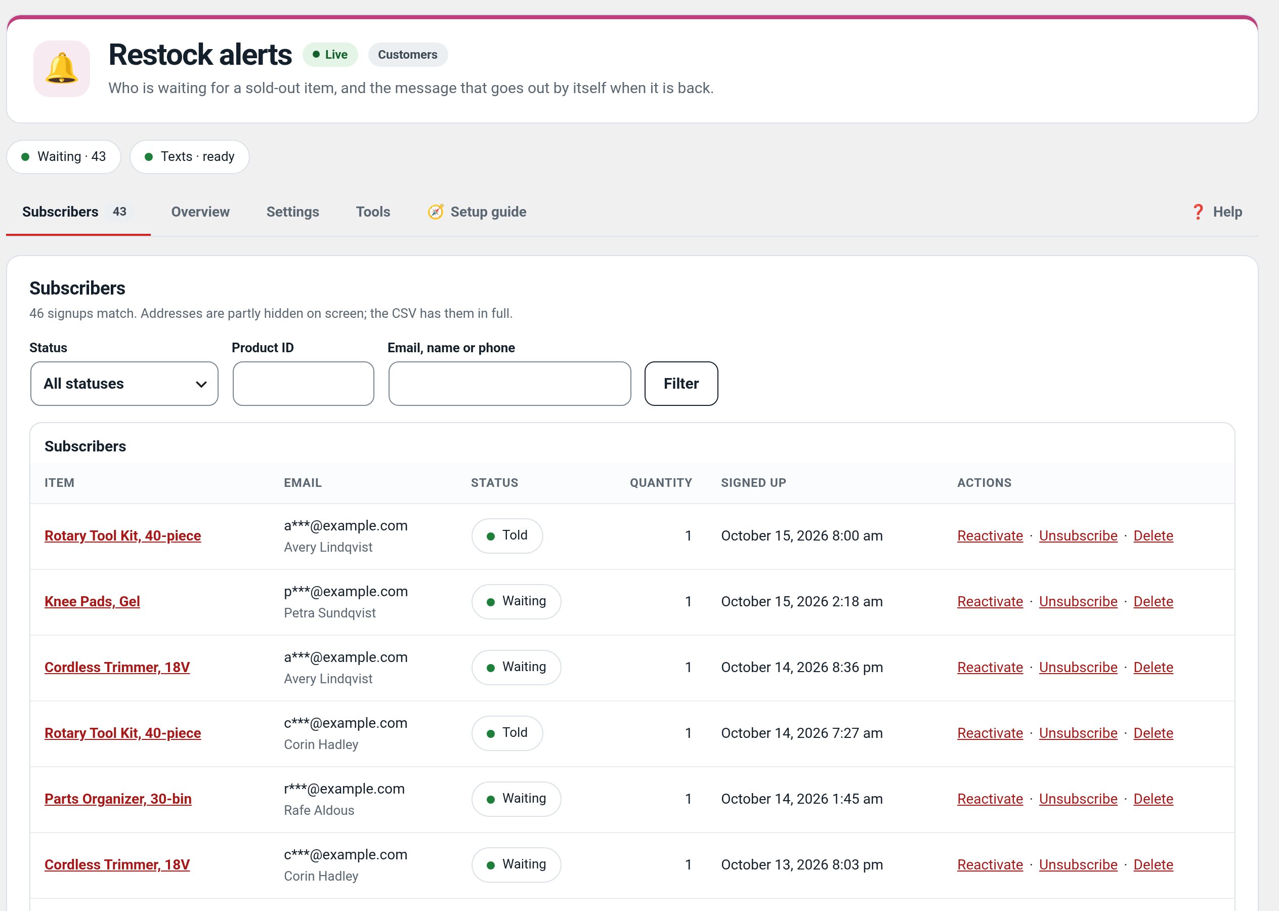 Restock: Settings in wp-admin