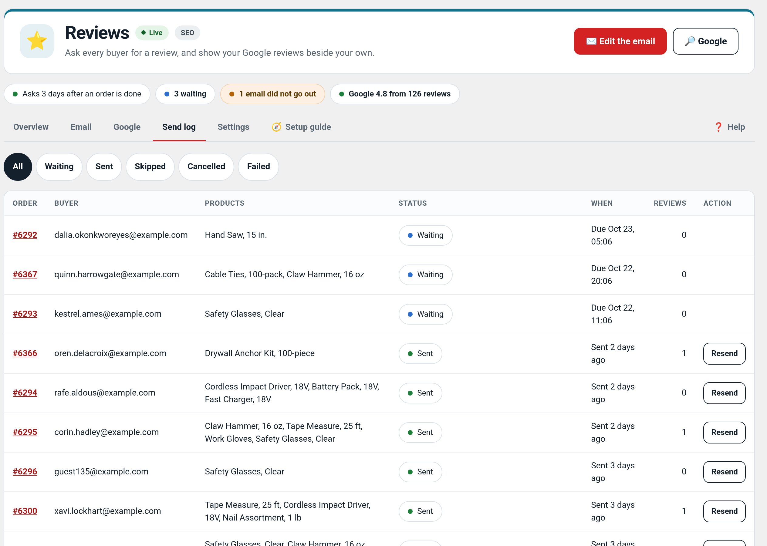 Reviews: Settings in wp-admin