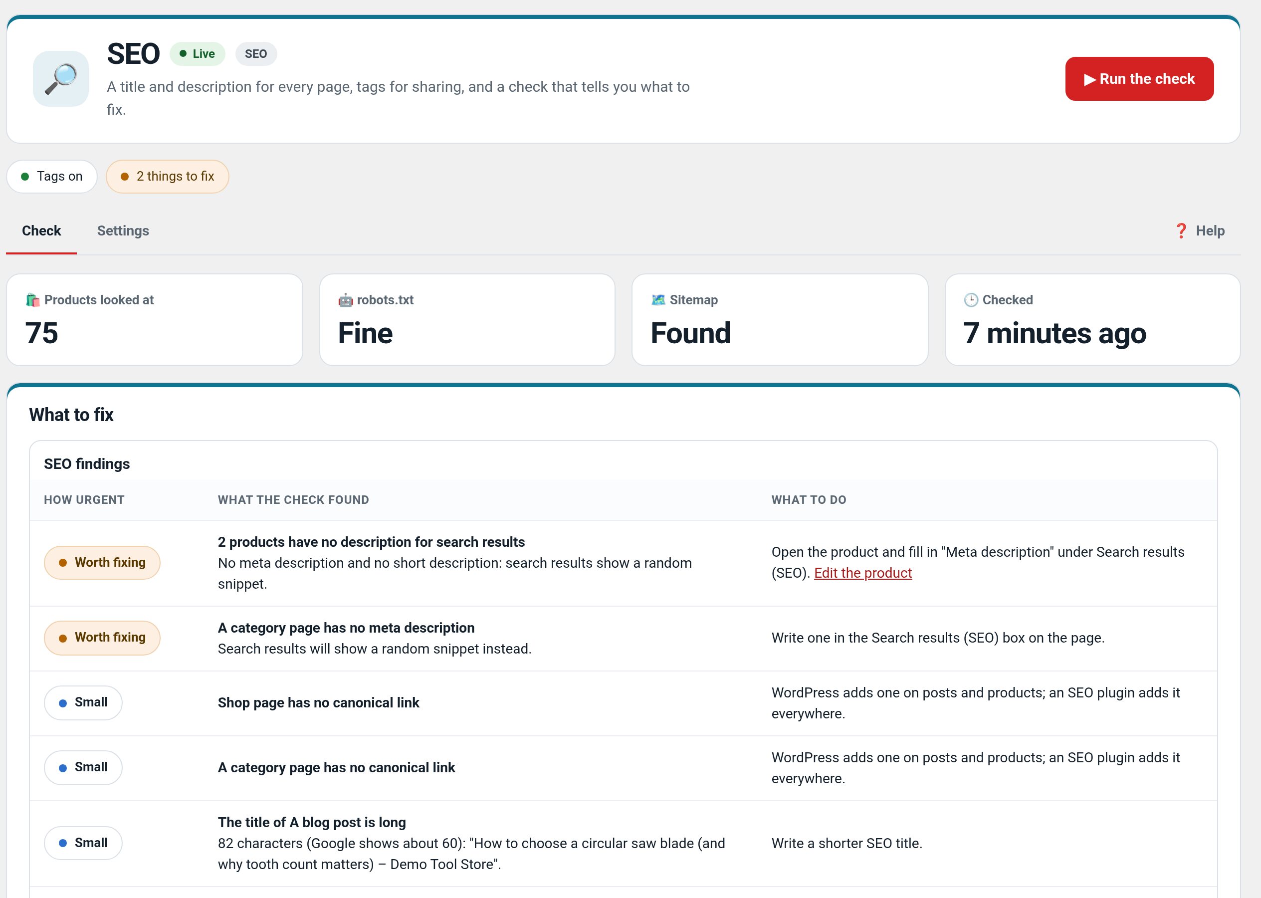 SEO in wp-admin