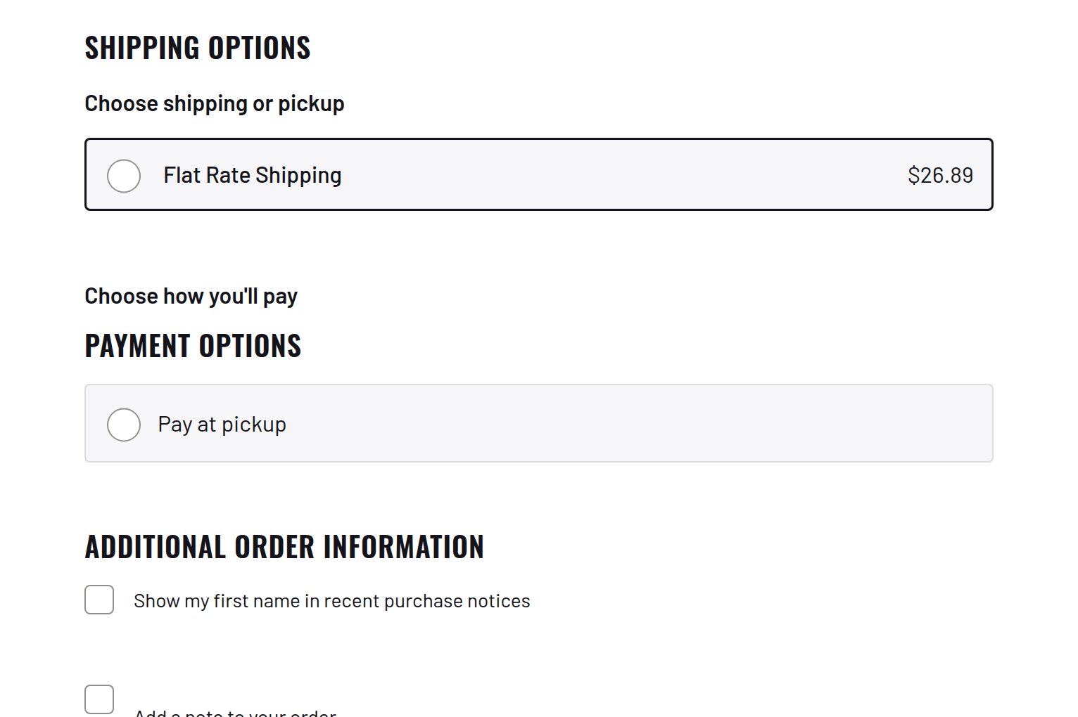 Shipping on the storefront