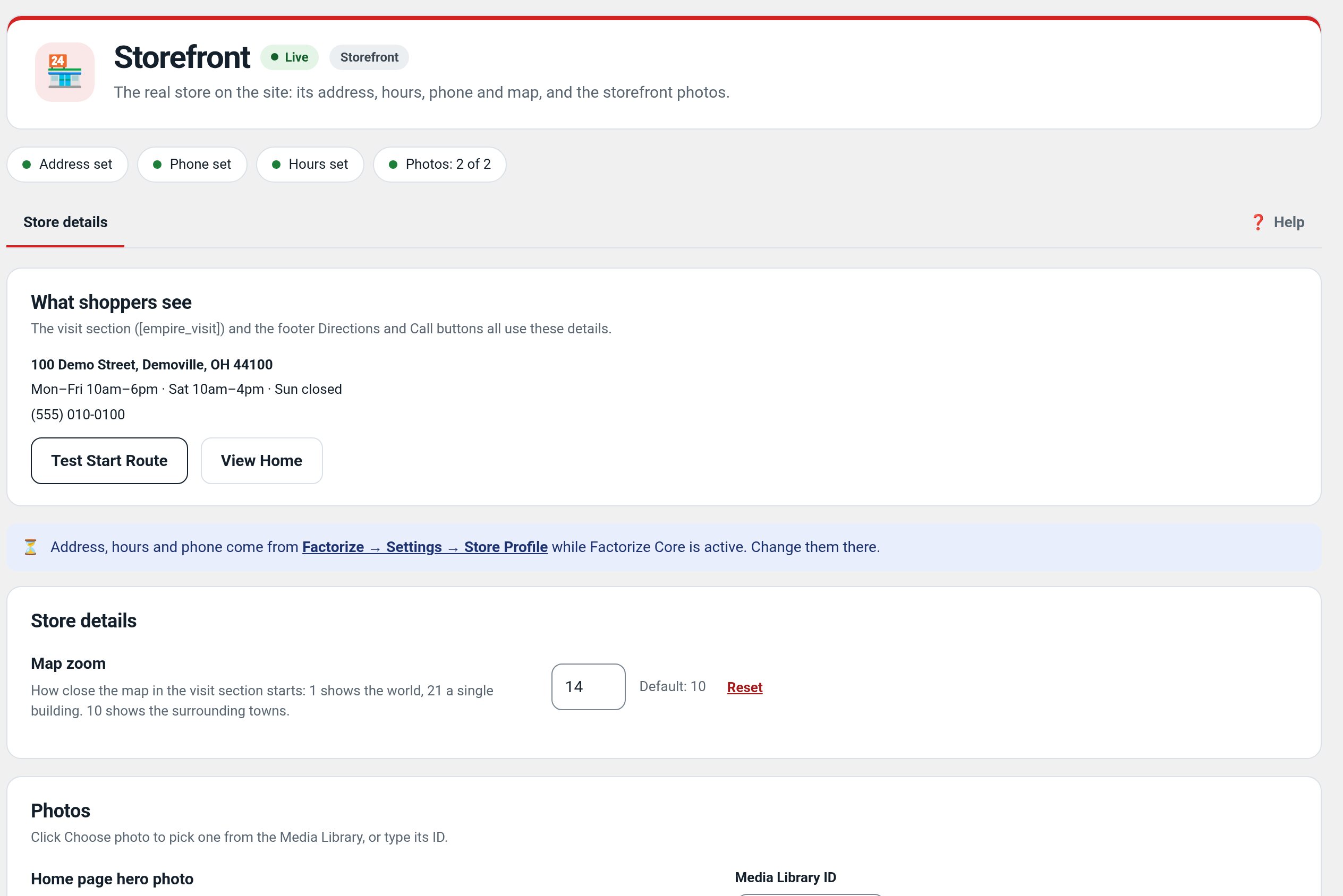 Storefront: Settings in wp-admin